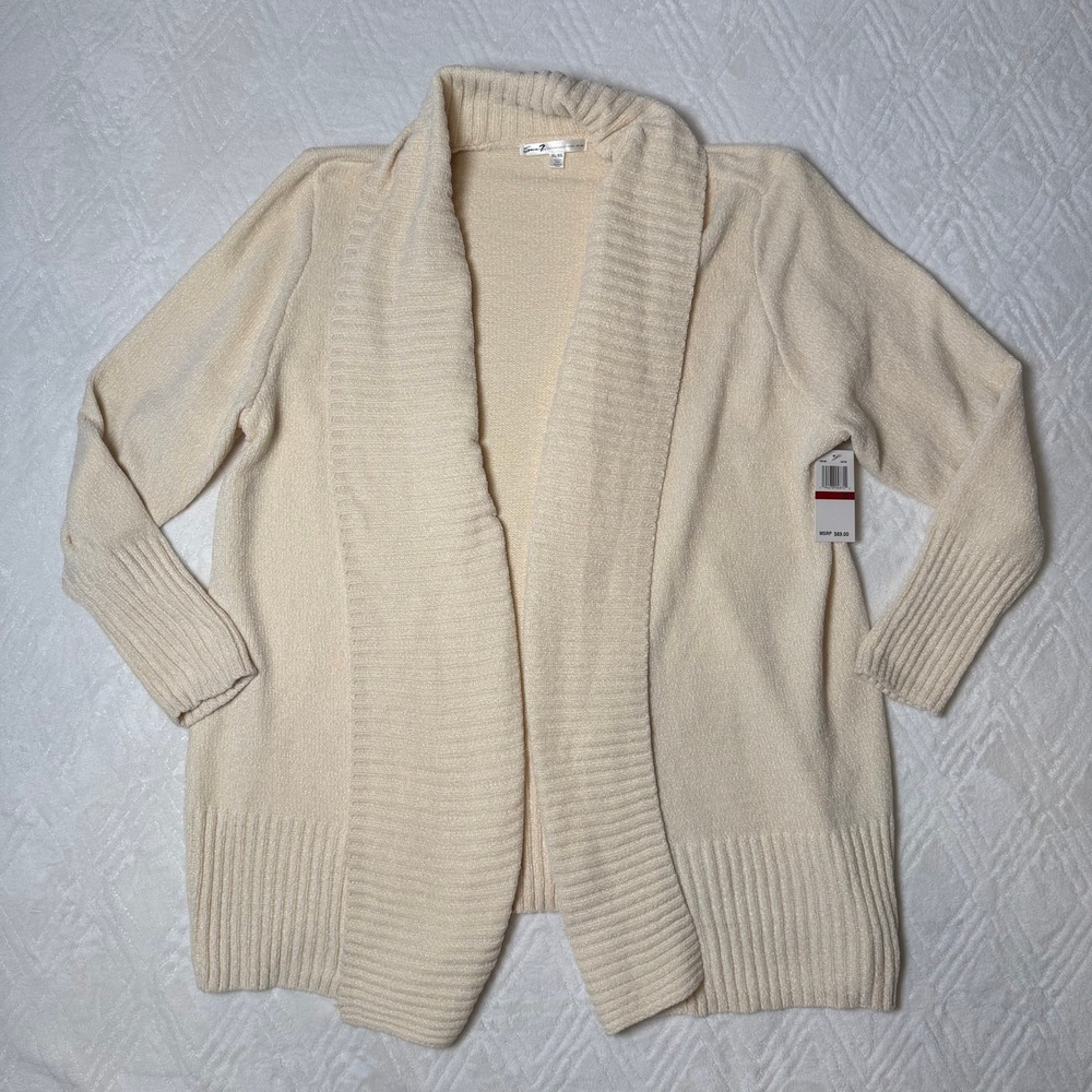 Cozycore Minimalist Seven7 Chenille Cardigan XL Cream Shawl Collar NWT